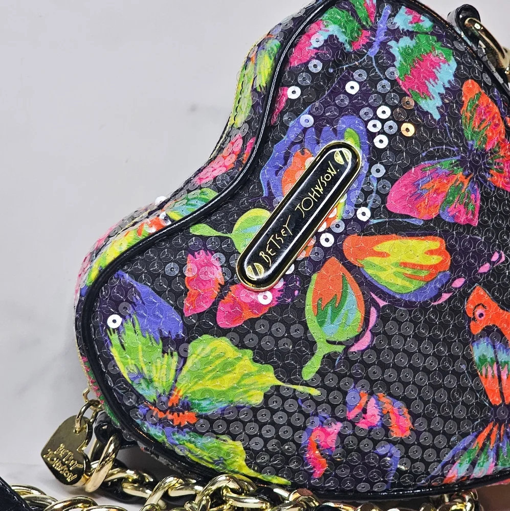 Betsy Johnson Nylon & Sequined Crossbody Faux Leather Purse